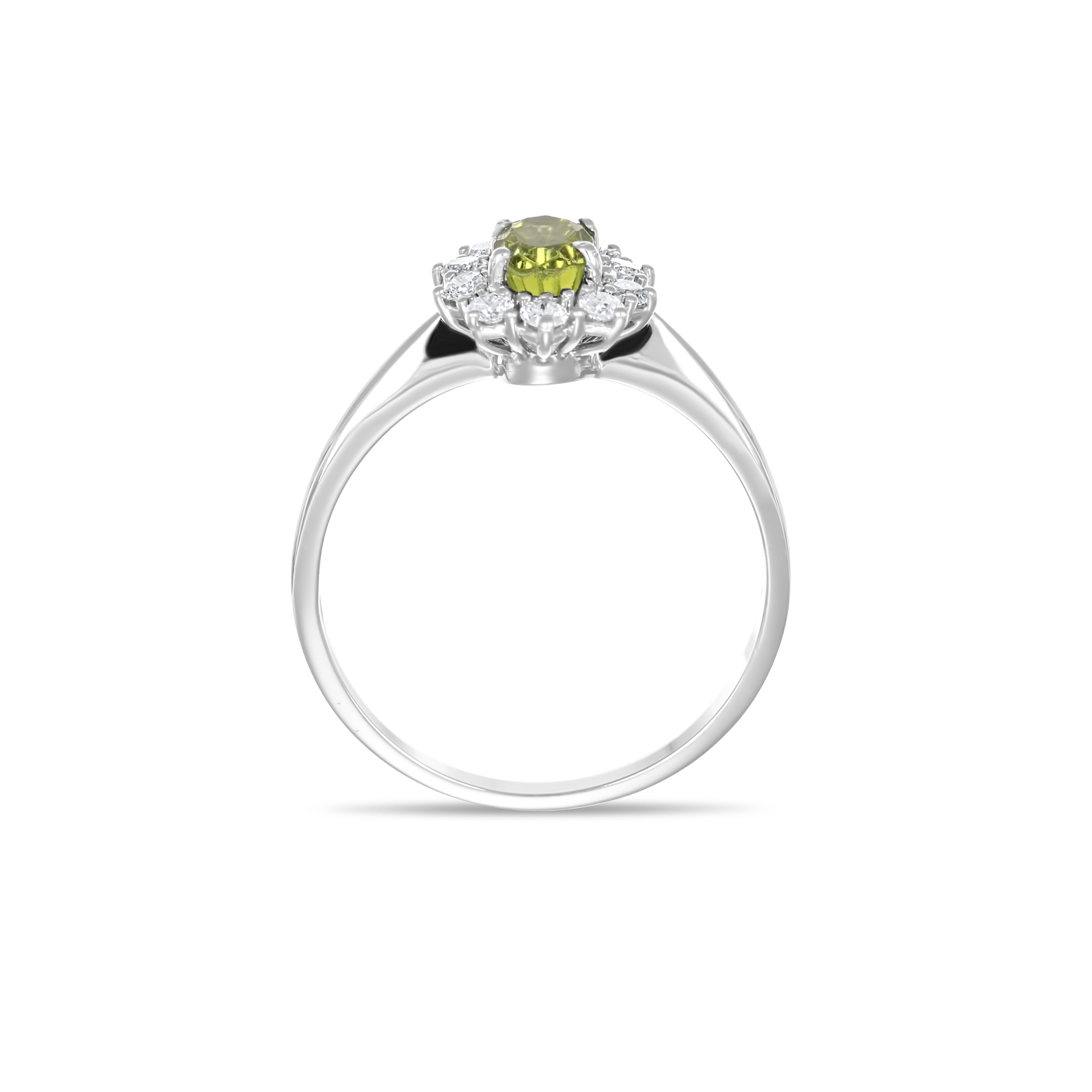 Anello - 18 carati Oro bianco - 1.09ct. tw. Peridoto - Diamante