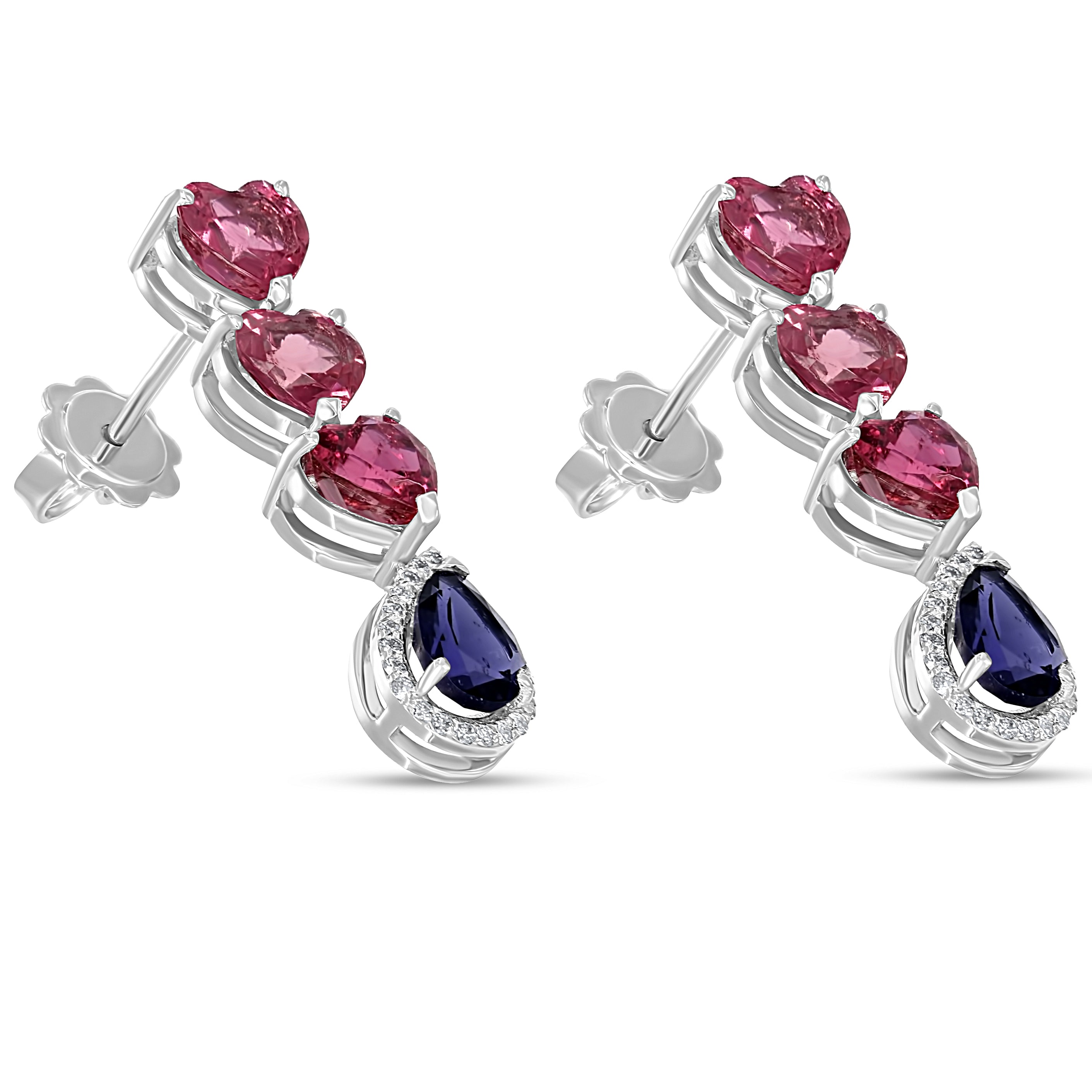 Orecchini - 18 carati Oro bianco, Diamanti - 5.24ct. tw. Tormalina - Iolite