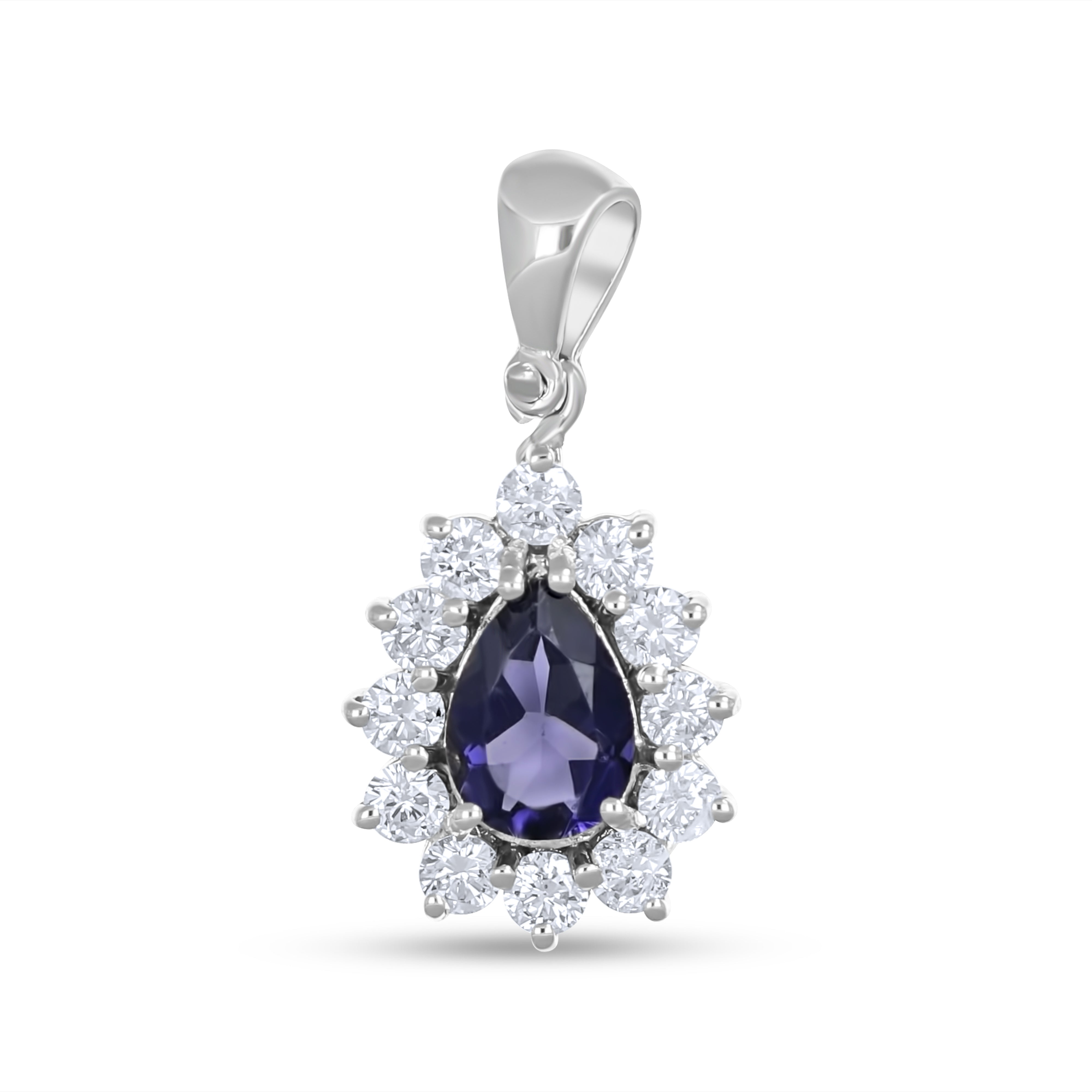 Ciondolo - 18 carati Oro bianco - 1.14ct. tw. Iolite - Diamante