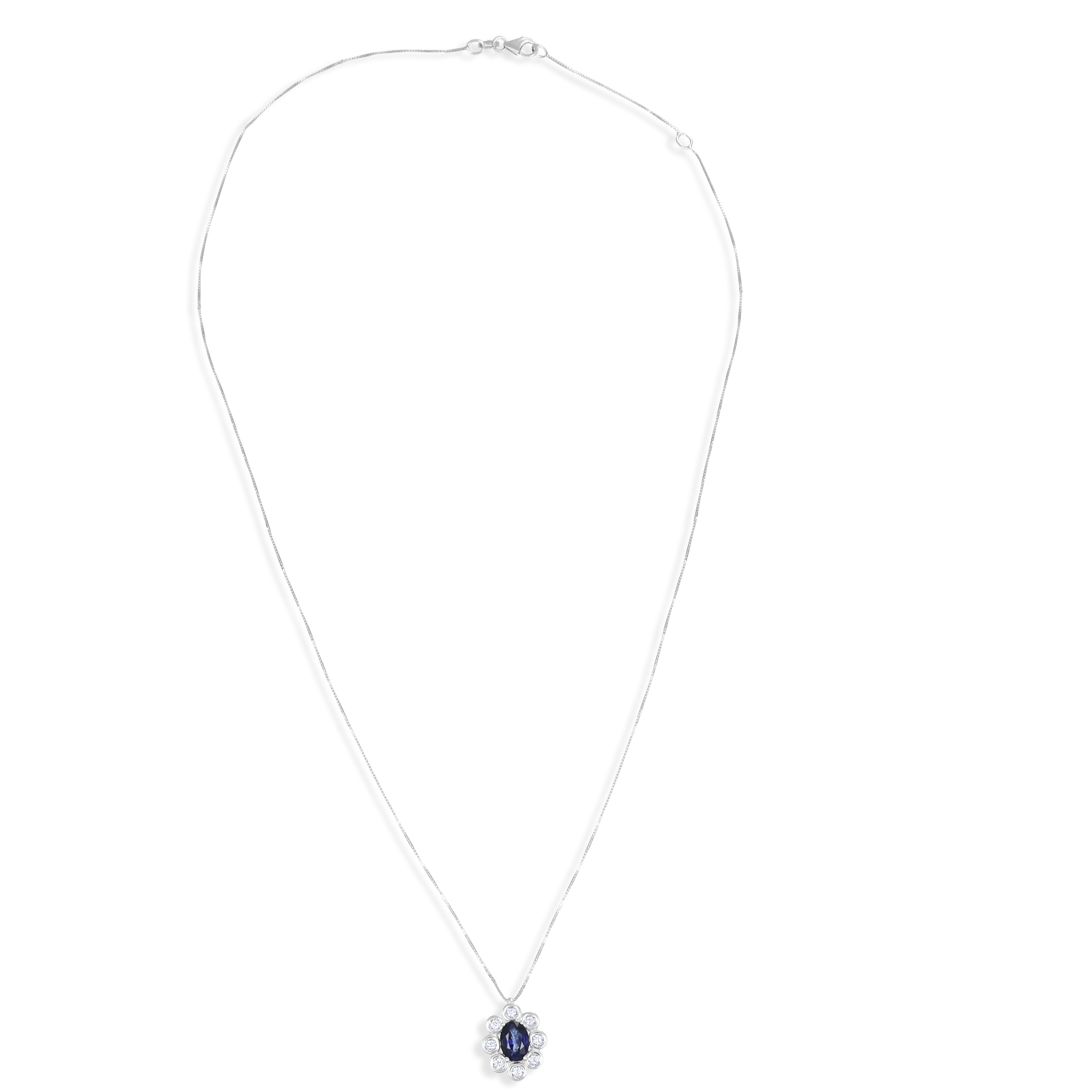 Collana con ciondolo - 18 carati Oro bianco - 1.04ct. tw. Zaffiro - Diamante