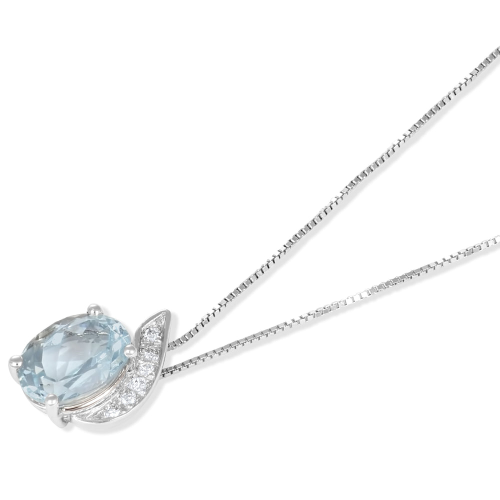 Collana con ciondolo - 18 carati Oro bianco - 1.25ct. tw. Acquamarina - Diamante