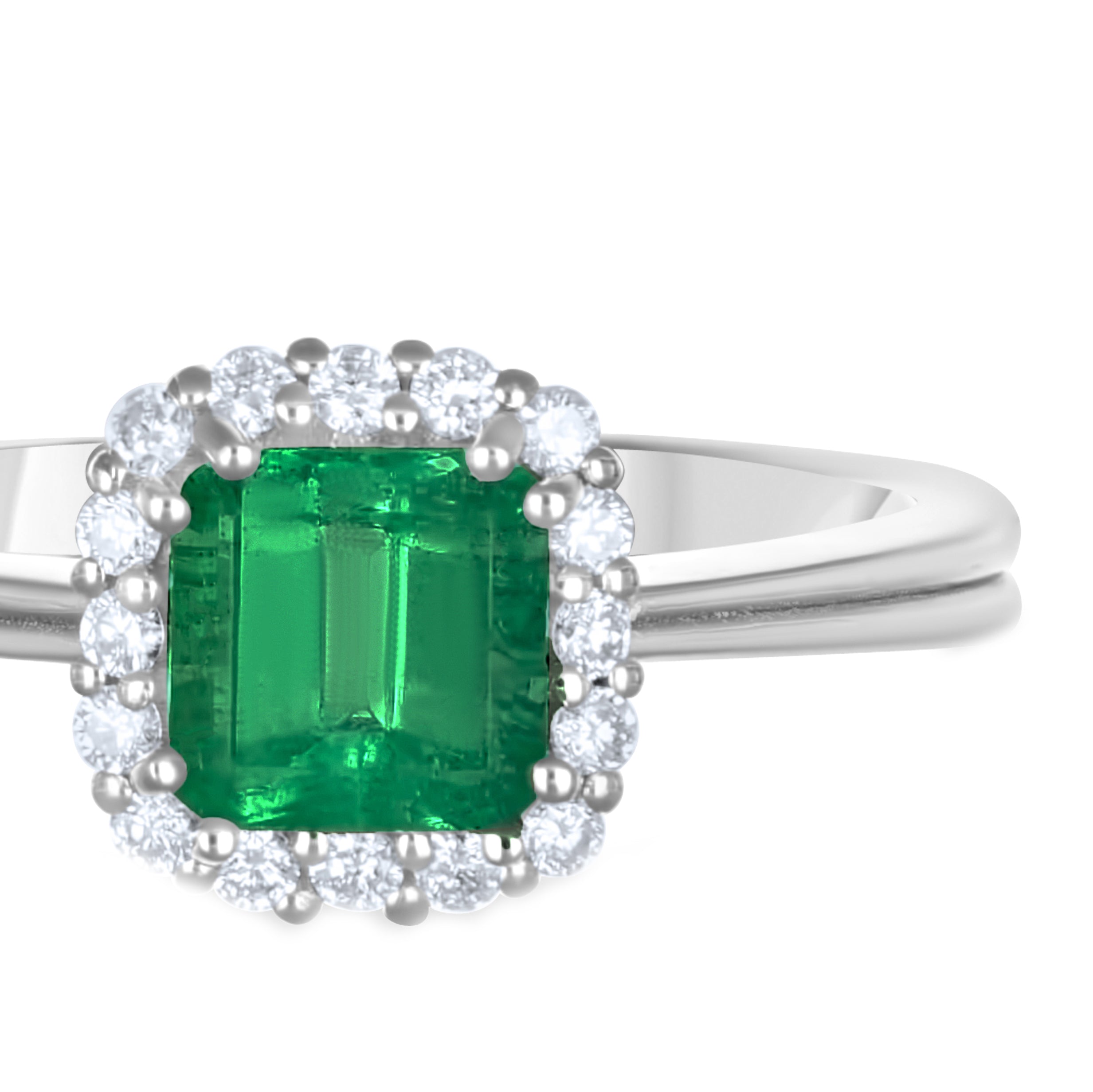 Anello - 18 carati Oro bianco - 1.15ct. tw. Smeraldo - Diamante