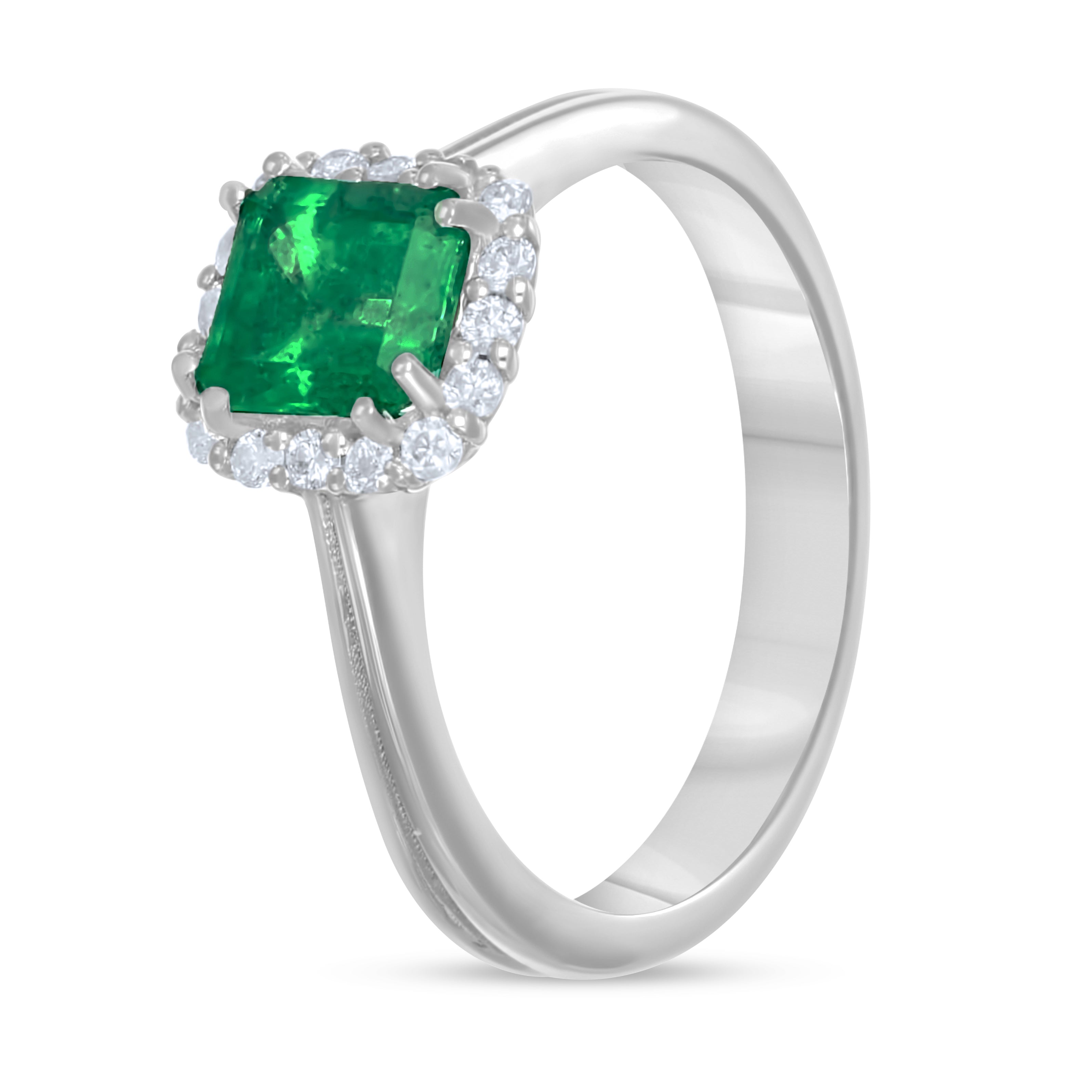 Anello - 18 carati Oro bianco - 1.15ct. tw. Smeraldo - Diamante