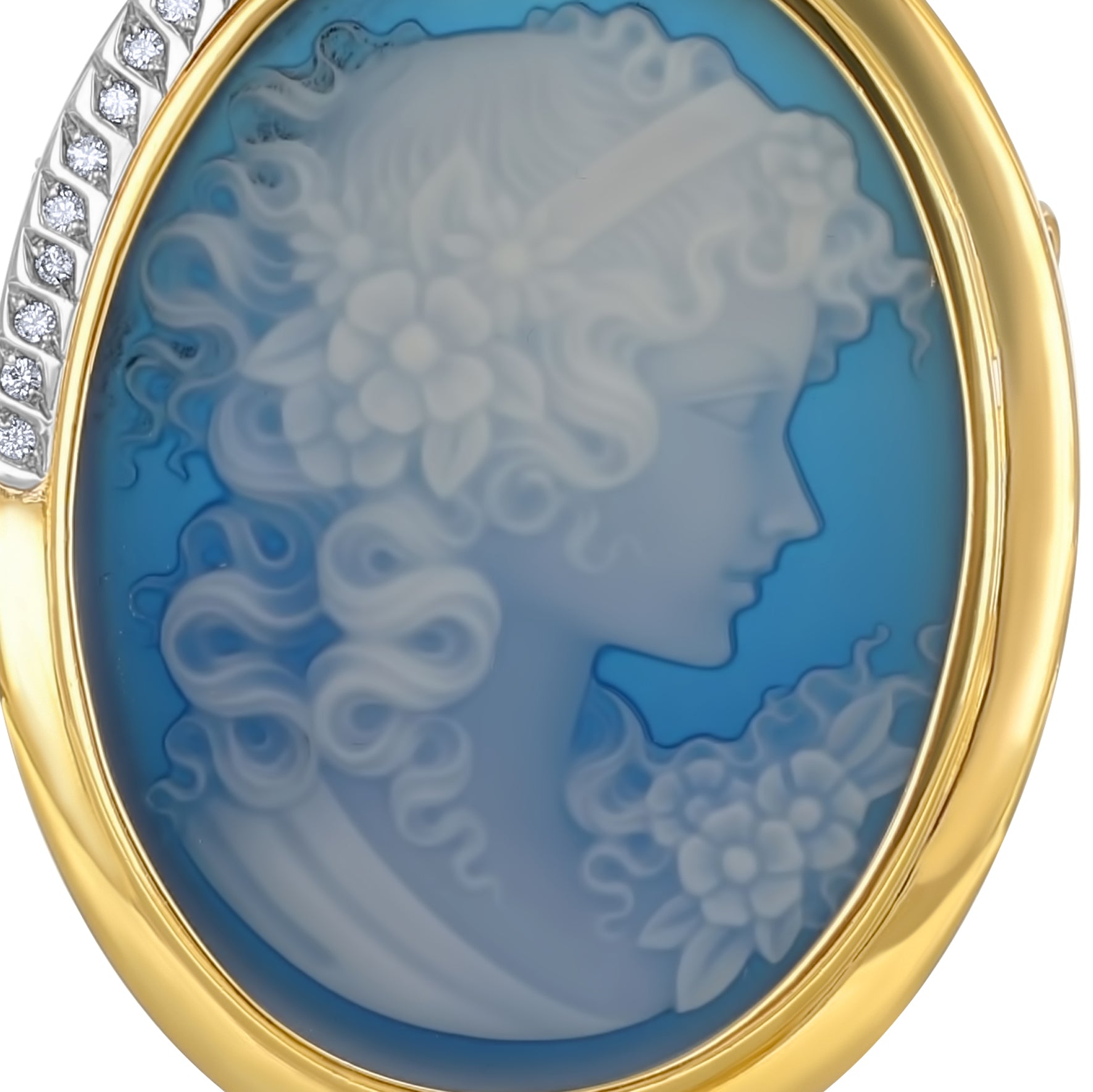 Spilla - 18 carati Oro bianco, Oro giallo, Agata Blu 30 Ct - 0.24ct. tw. Diamante (Naturale)