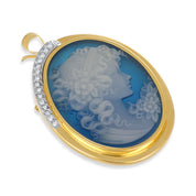 Spilla - 18 carati Oro bianco, Oro giallo, Agata Blu 30 Ct - 0.24ct. tw. Diamante (Naturale)