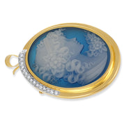 Spilla - 18 carati Oro bianco, Oro giallo, Agata Blu 30 Ct - 0.24ct. tw. Diamante (Naturale)