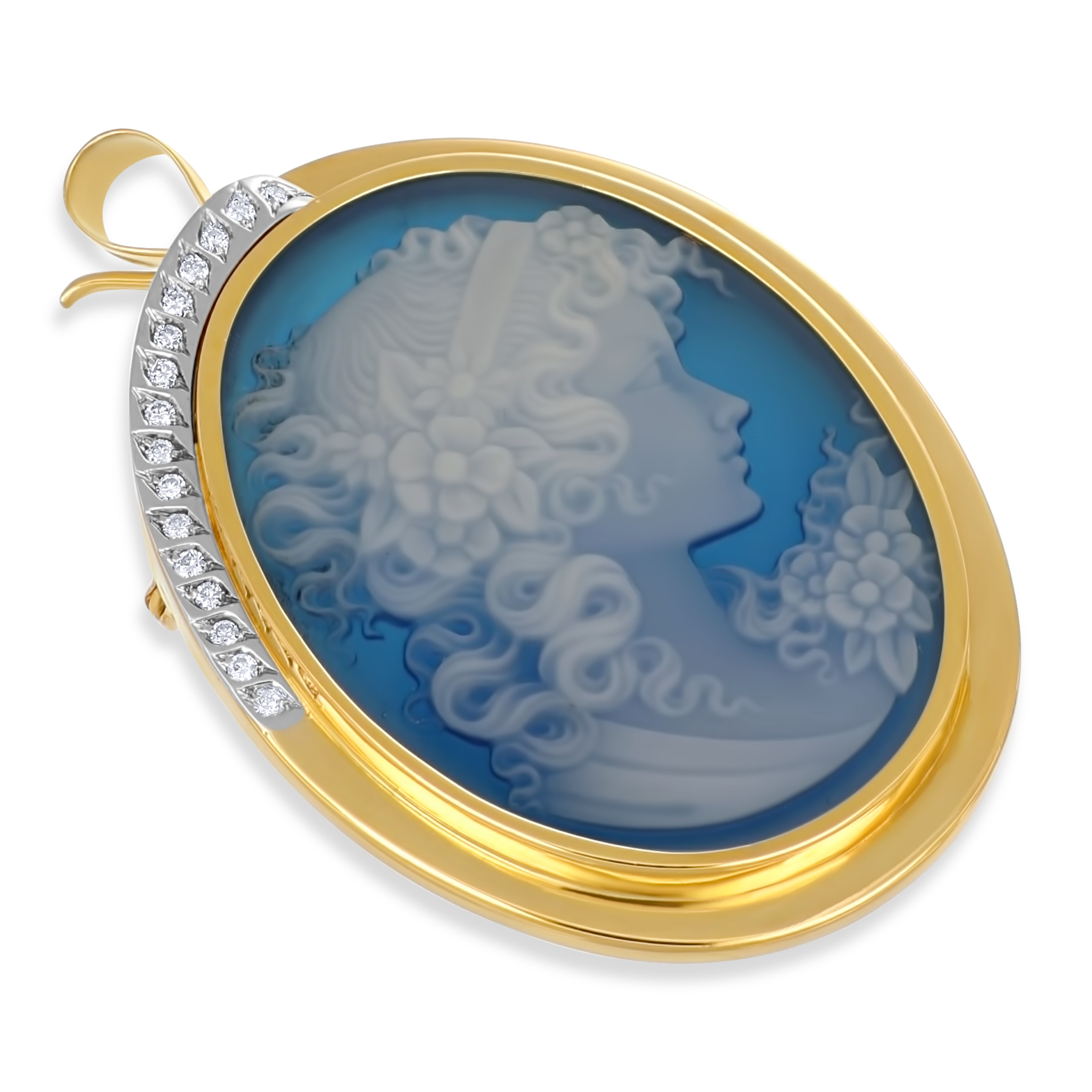 Spilla - 18 carati Oro bianco, Oro giallo, Agata Blu 30 Ct - 0.24ct. tw. Diamante (Naturale)