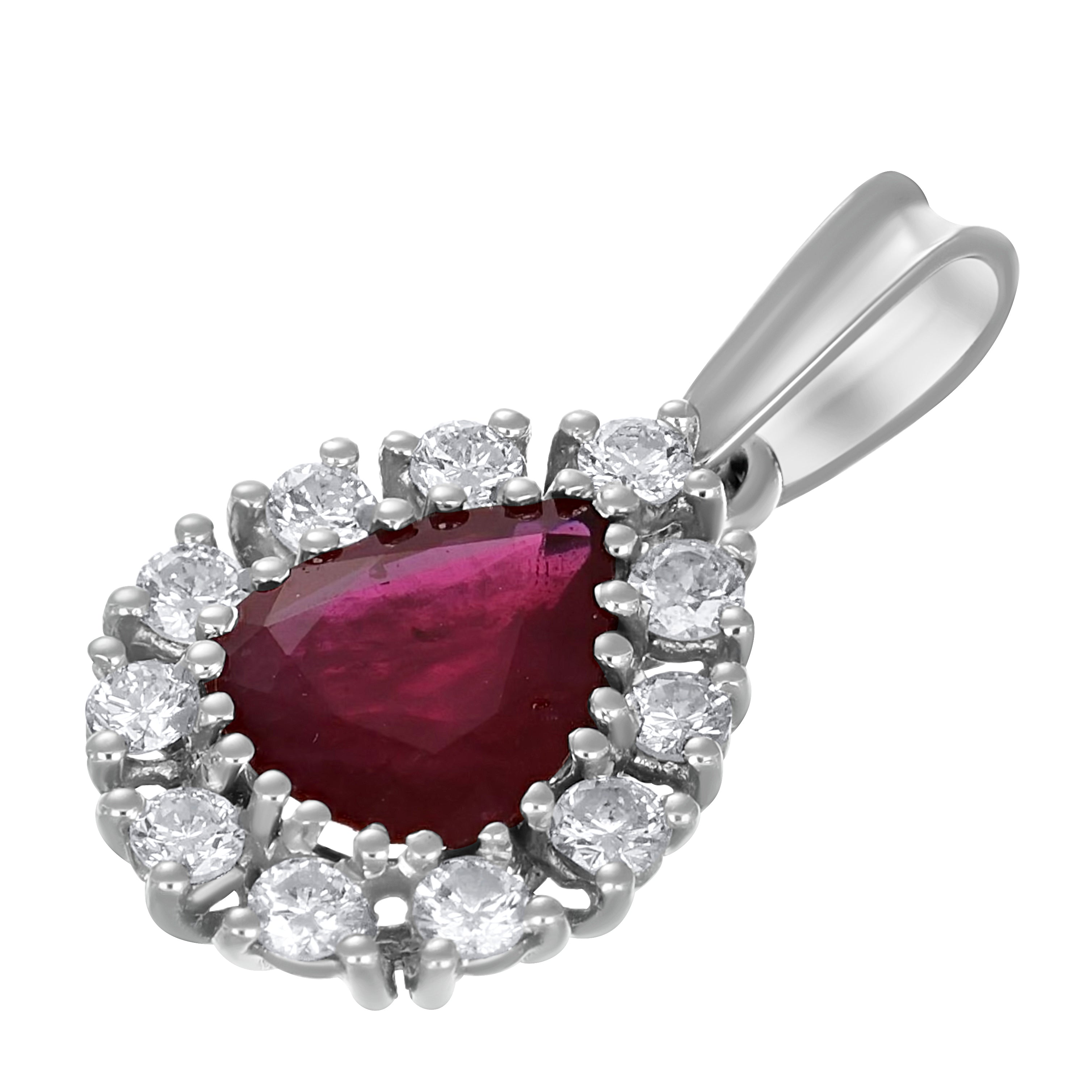 Ciondolo - 18 carati Oro bianco Rubino - Diamante