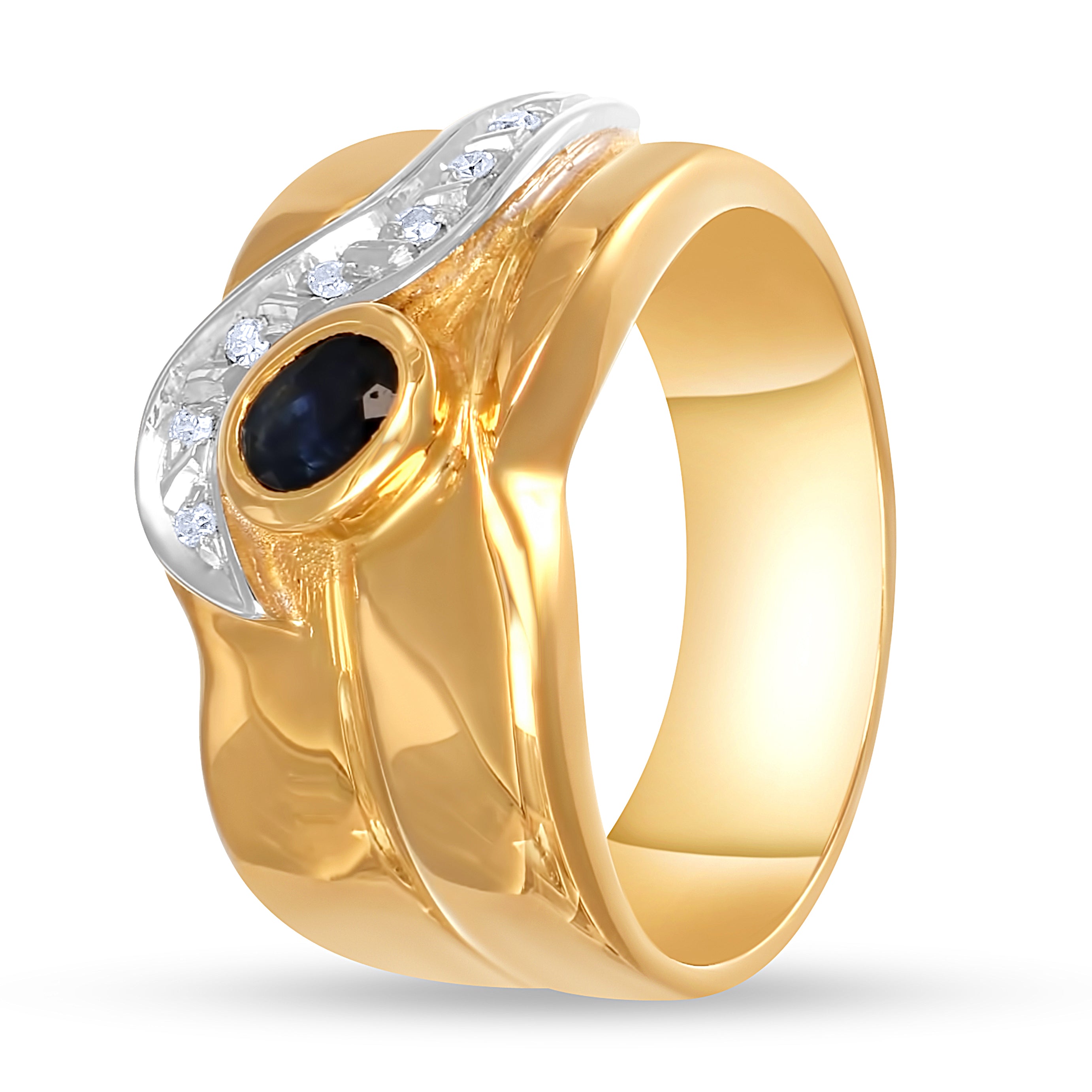 Anello - Oro bianco 18 kt, Oro giallo - 0,28 ct. tw. Zaffiro - Diamante