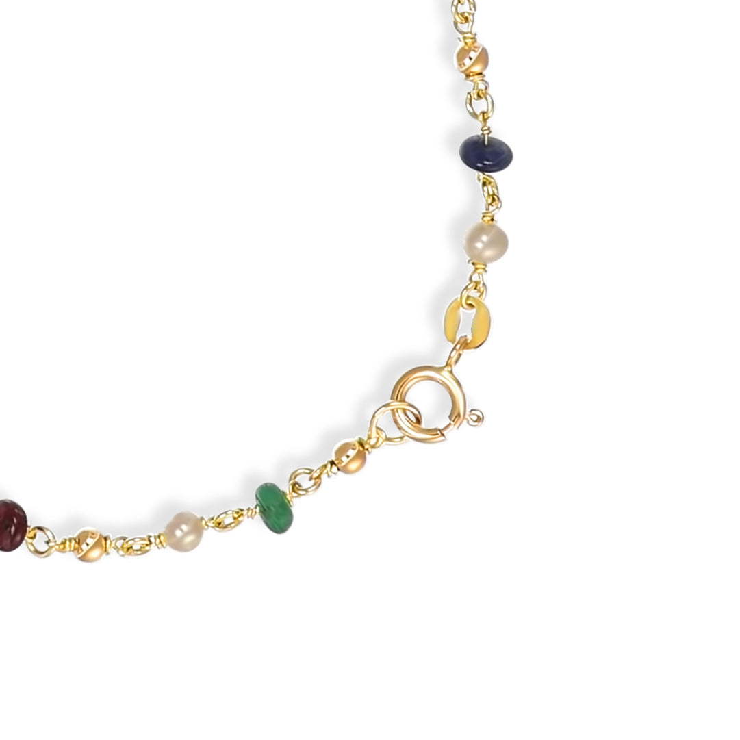 Collana - Oro giallo 18 kt., Smeraldi - Zaffiri - Rubini - Perle