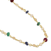 Collana - Oro giallo 18 kt., Smeraldi - Zaffiri - Rubini - Perle