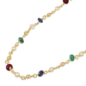 Collana - Oro giallo 18 kt., Smeraldi - Zaffiri - Rubini - Perle