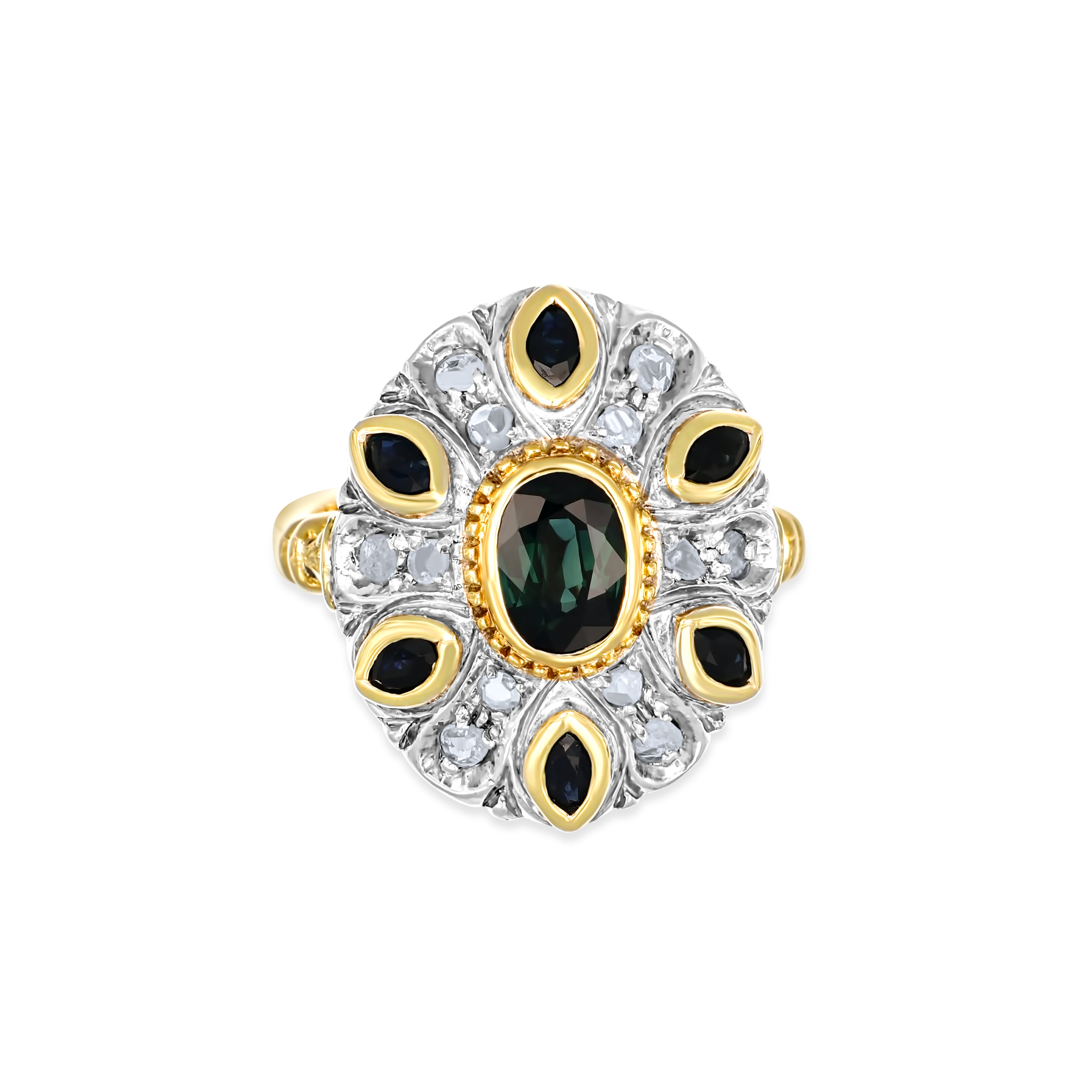 Anello - Argento 18 kt., Oro giallo - 1,53 ct. tw. Zaffiro - Diamante