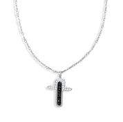 Collana con ciondolo - 18 carati Oro bianco - 0.09ct. due. Onice-Diamante