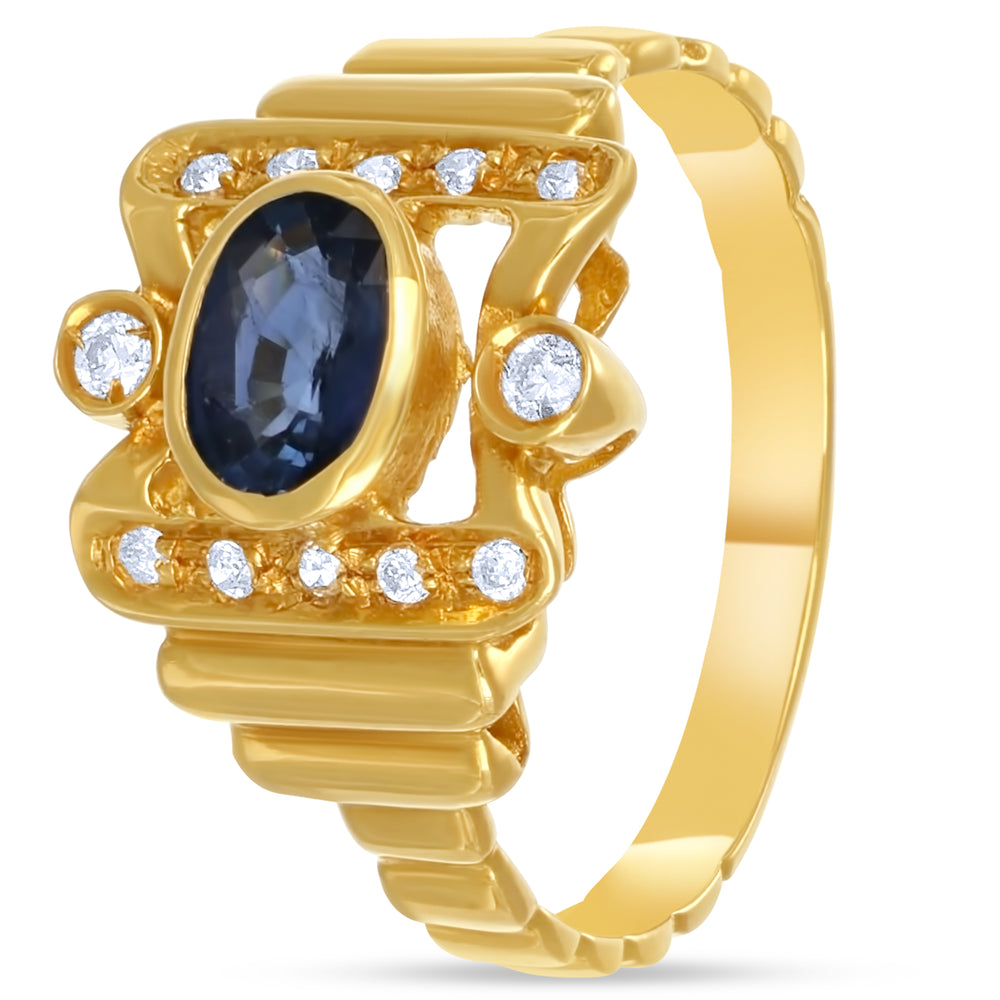 Anello  18 carati in oro Giallo 18 kt con Zaffiro 0.70 ct e zirconi