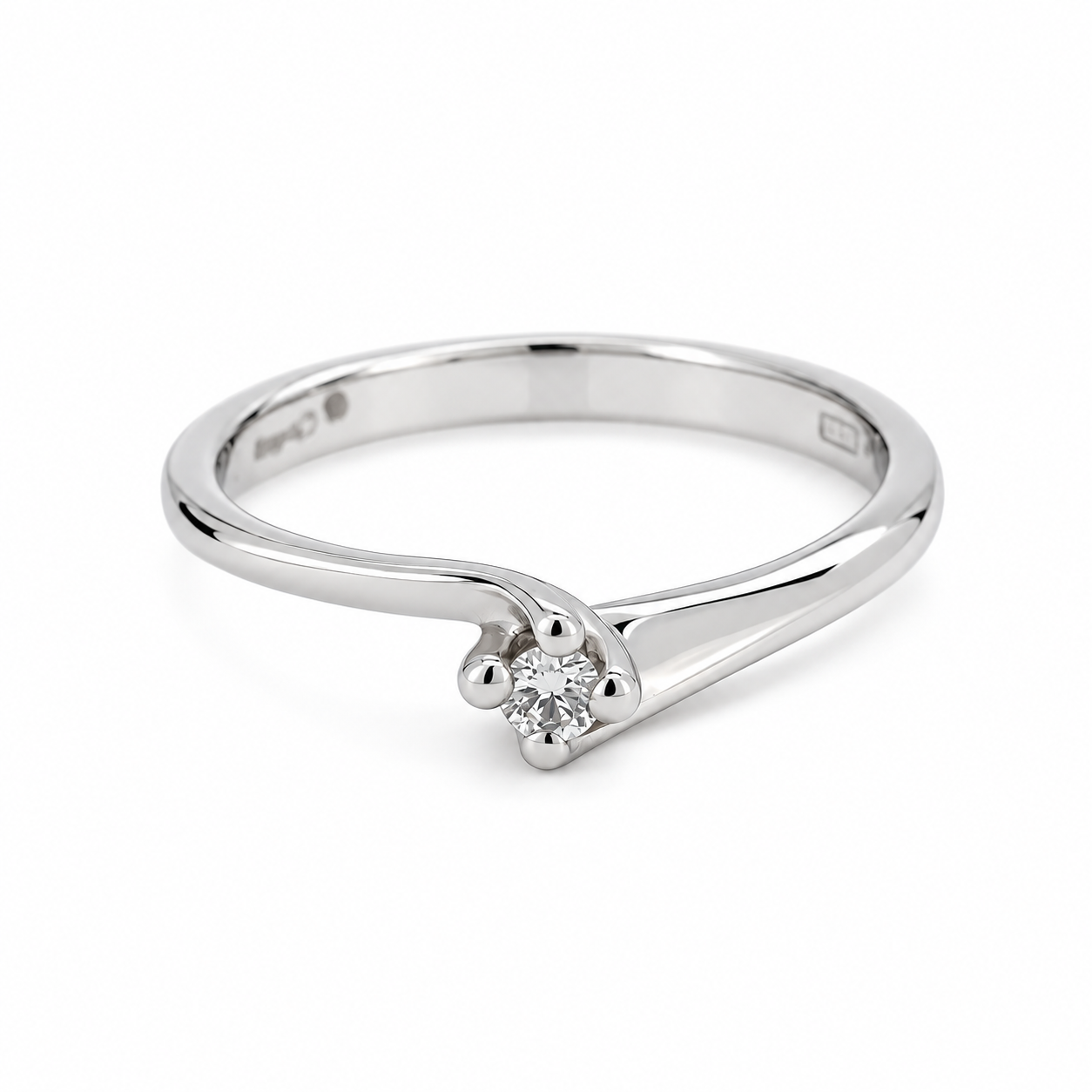 Anello - 9 kt Oro bianco - 0.03ct. tw. Diamante (Naturale) - Made in Italy - Handmade