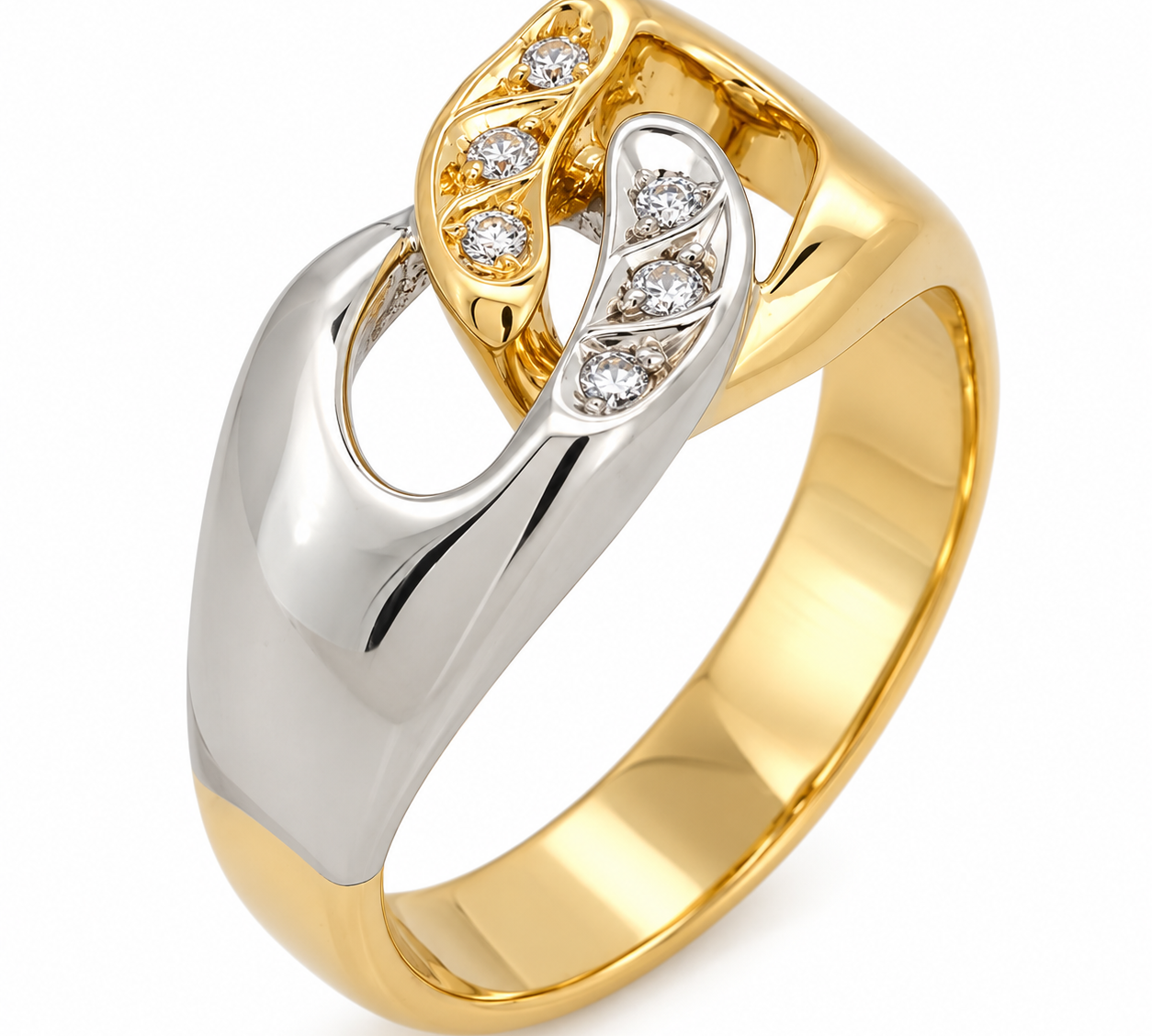 Anello - 18 carati Oro bianco, Oro giallo - 0.06ct. tw. Diamante (Naturale)