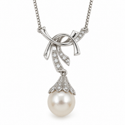 Collana - 18 carati Oro bianco Perla - Diamante - Made in Italy - Handmade