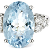 Anello - 18 carati Oro bianco Acquamarina - Diamante