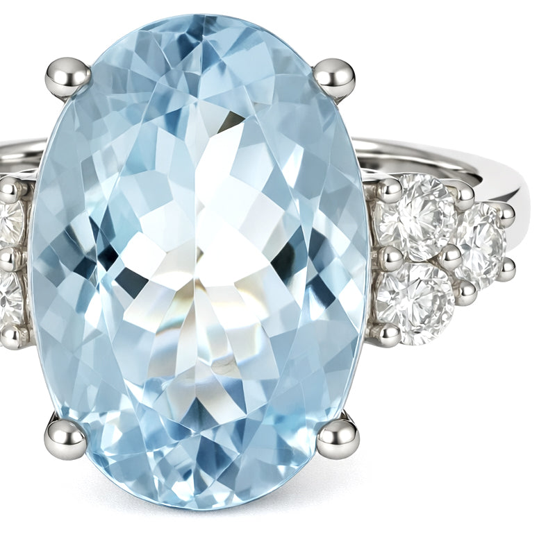 Anello - 18 carati Oro bianco Acquamarina - Diamante