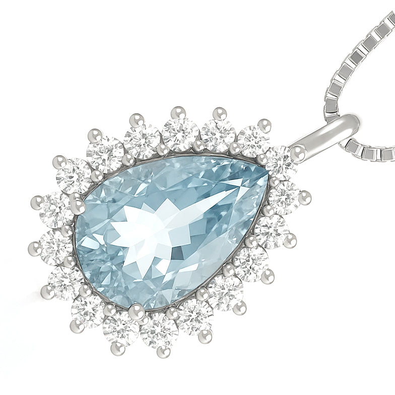 Collana con ciondolo - 18 carati Oro bianco - 1.24ct. tw. Acquamarina - Diamante