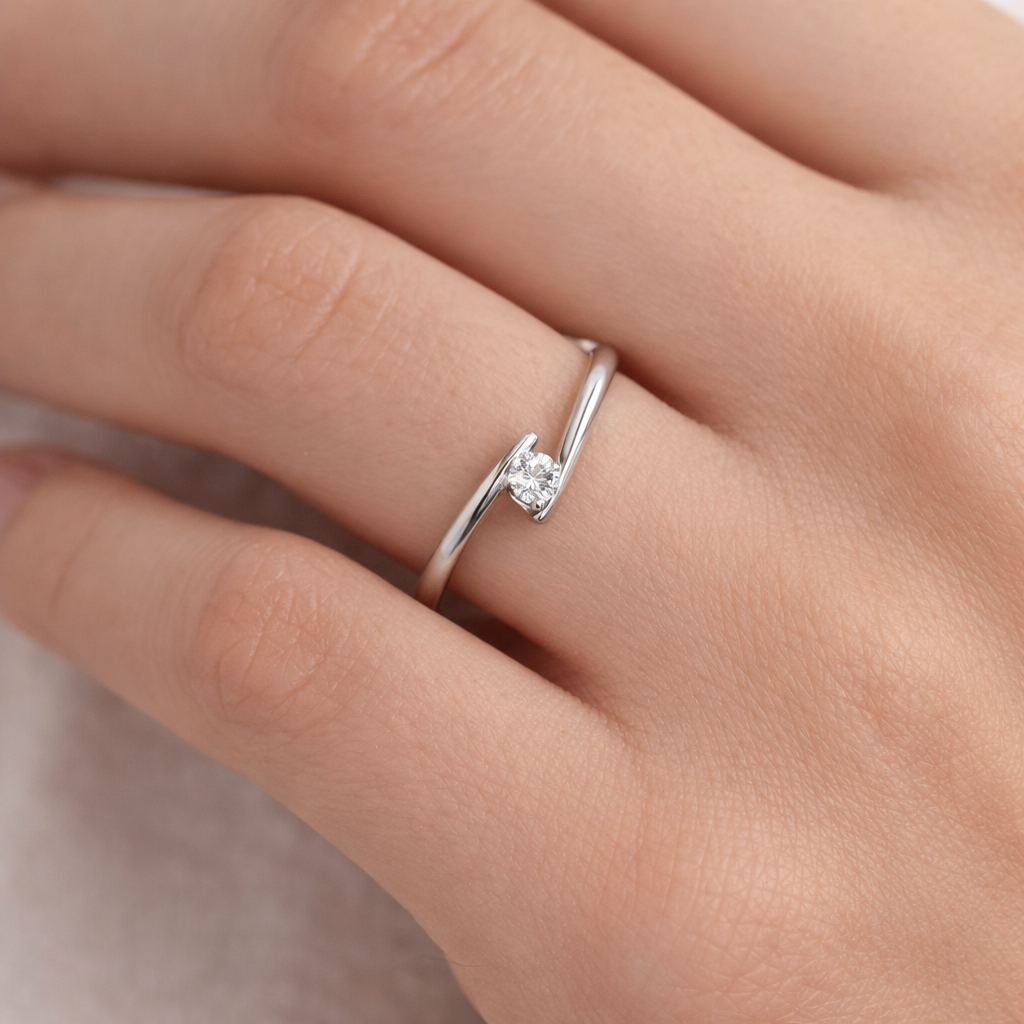 Anello - 18 carati Oro bianco - 0.10ct. tw. Diamante (Naturale)