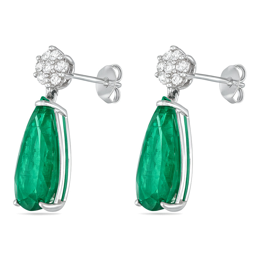 Orecchini - 18 carati Oro bianco - 6.40ct. tw. Smeraldo - Diamante