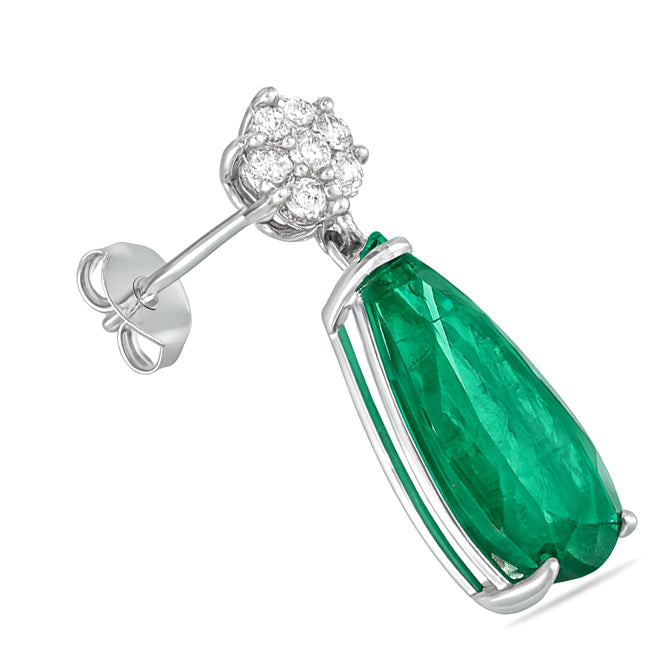 Orecchini - 18 carati Oro bianco - 6.40ct. tw. Smeraldo - Diamante