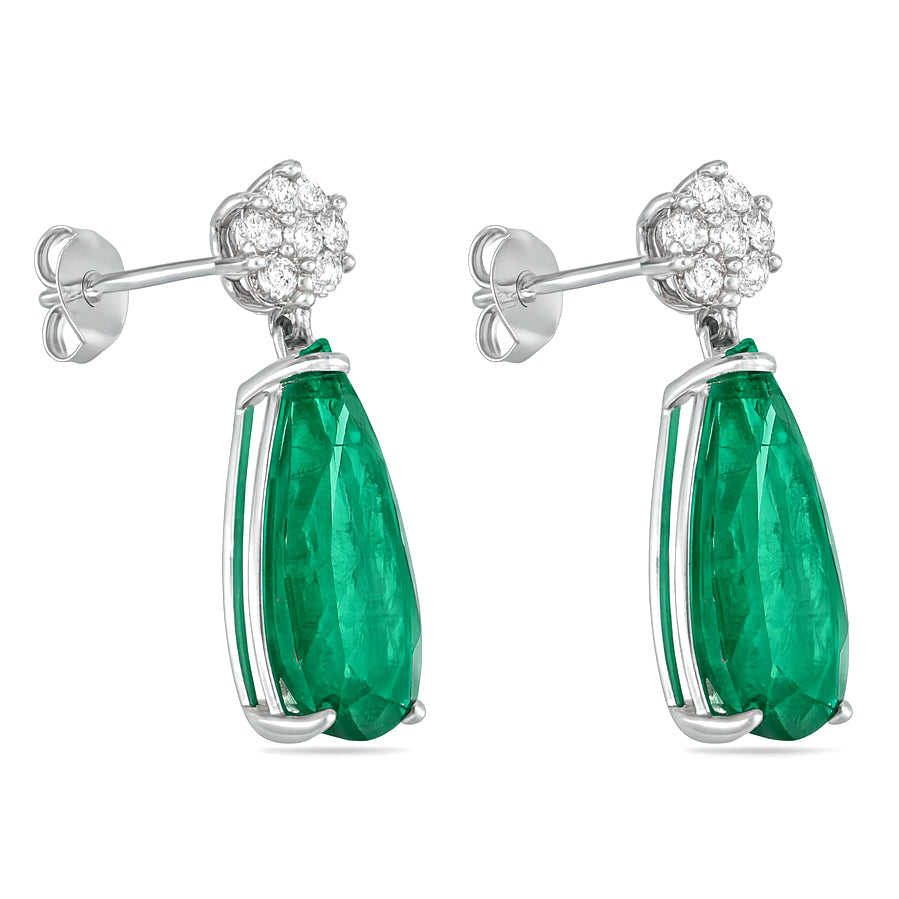 Orecchini - 18 carati Oro bianco - 6.40ct. tw. Smeraldo - Diamante