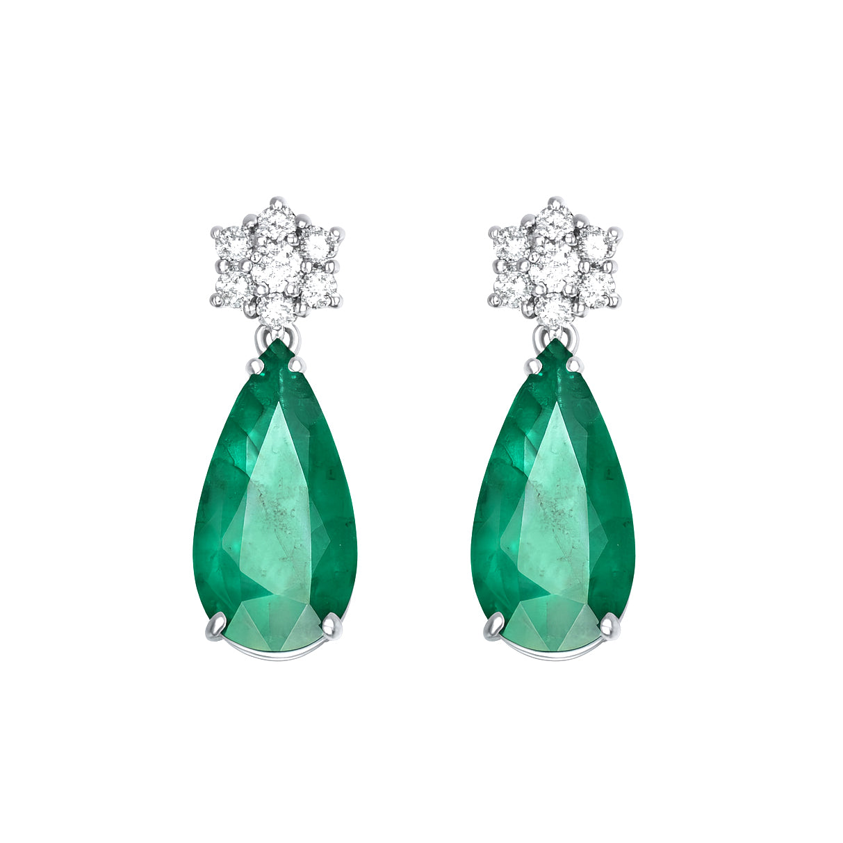 Orecchini - 18 carati Oro bianco - 6.40ct. tw. Smeraldo - Diamante