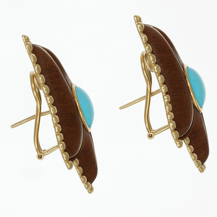 Orecchini - 18 carati Oro giallo - 5.50ct. tw. Turchese