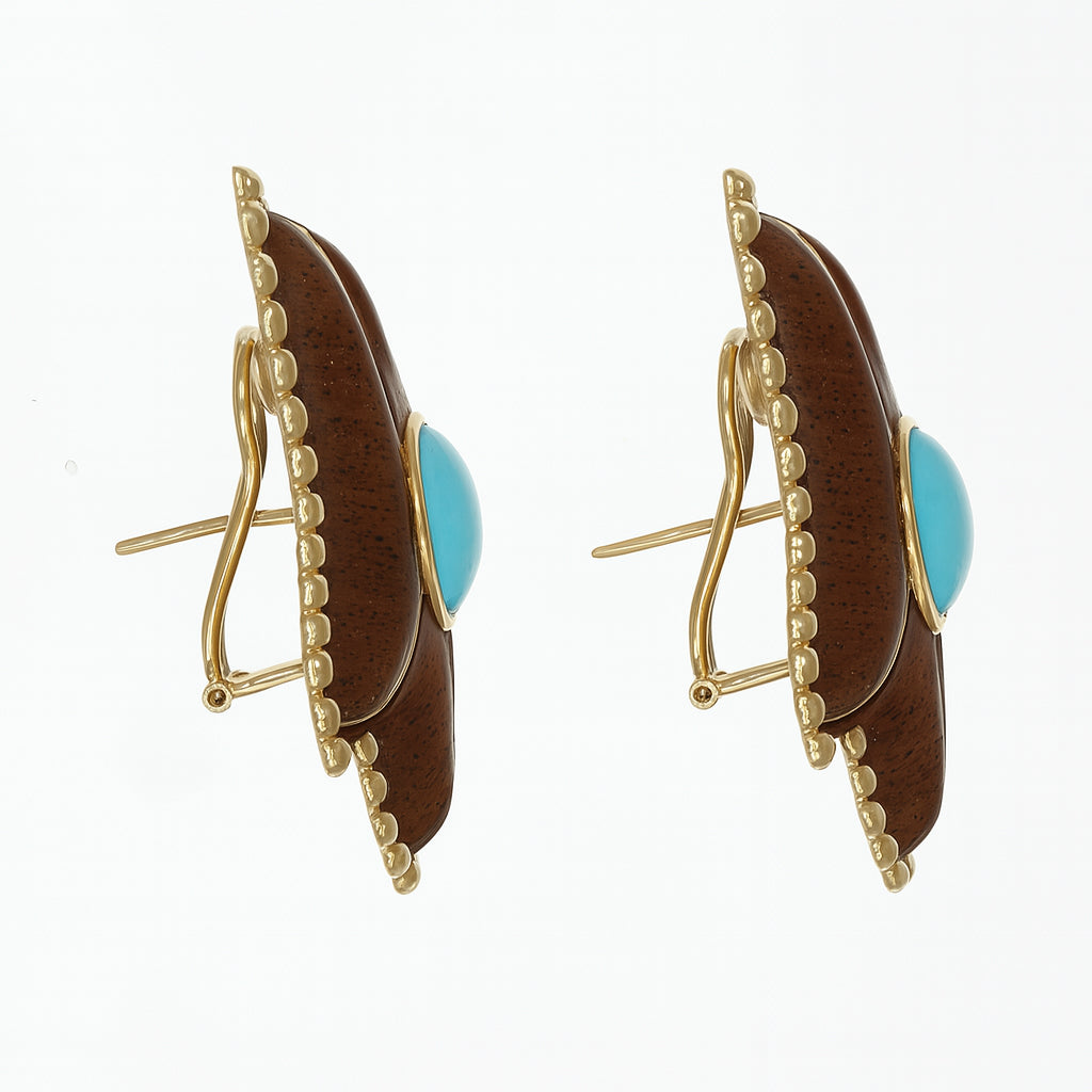 Orecchini - 18 carati Oro giallo - 5.50ct. tw. Turchese