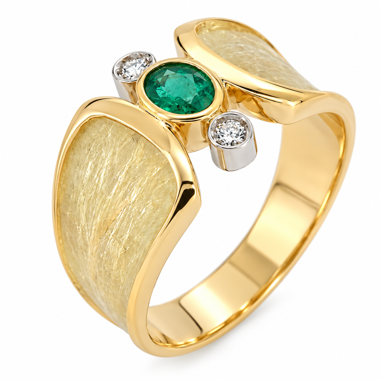 Anello - 18 carati Oro giallo - 0.40ct. tw. Smeraldo - Diamante - Made in Italy - Handmade