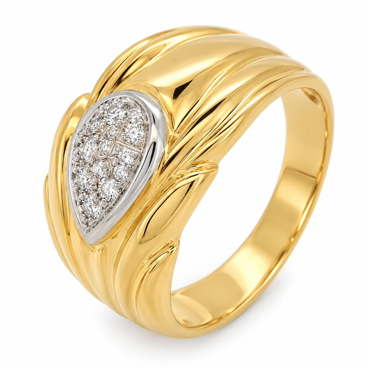 Anello - 18 carati Oro giallo, Oro bianco - 0.10ct. tw. Diamante (Naturale) - Made in Italy - Handmade