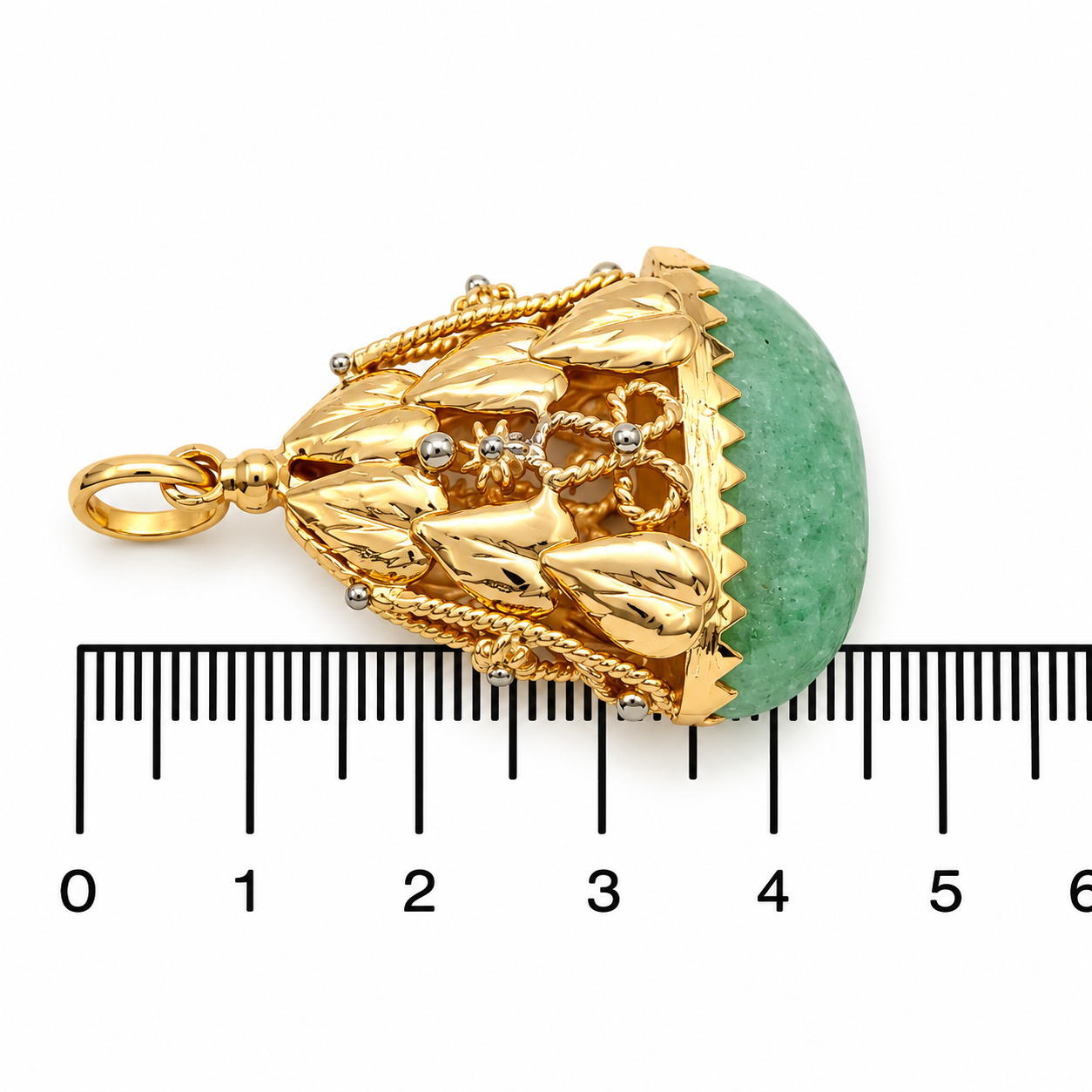 Ciondolo - 18 carati Oro giallo, Crisoprasio, Oro bianco - Made in Italy - Handmade