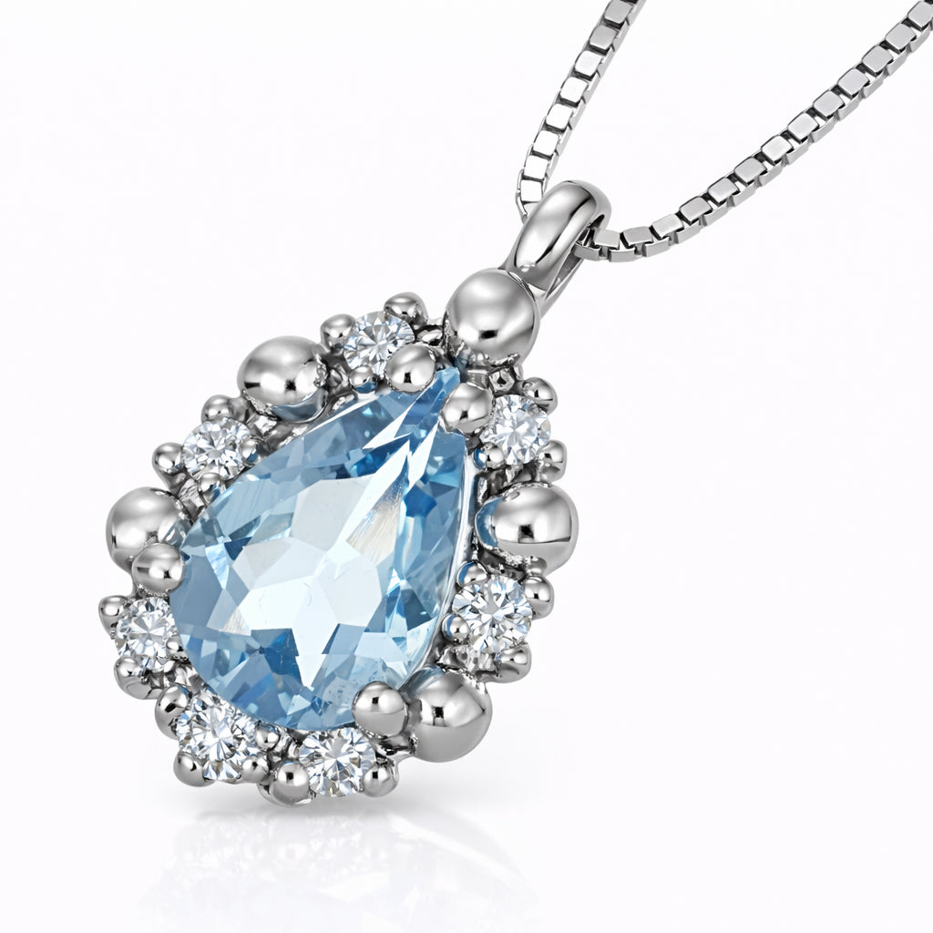 Collana con ciondolo - 18 carati Oro bianco - 0.36ct. tw. Acquamarina - Diamante