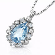 Collana con ciondolo - 18 carati Oro bianco - 0.36ct. tw. Acquamarina - Diamante