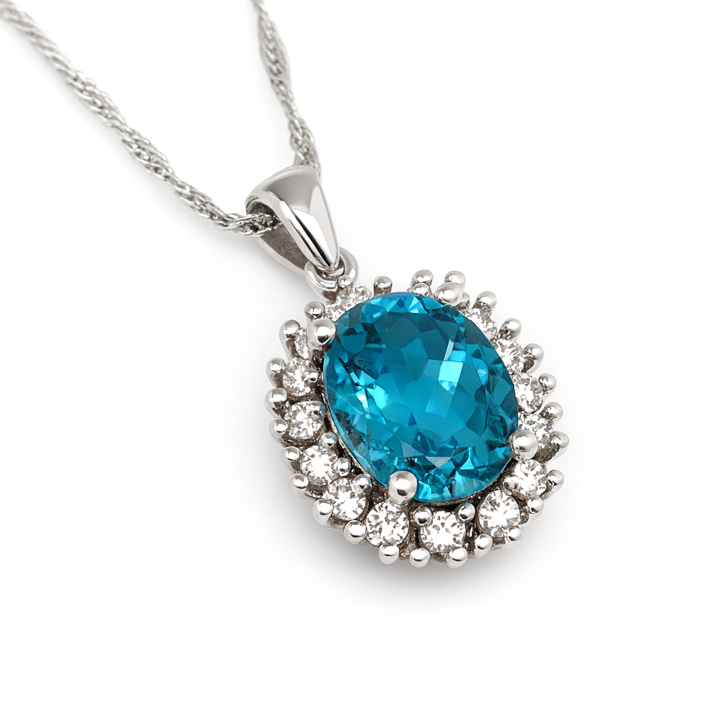 Collana con ciondolo - 18 carati Oro bianco - 2.56ct. tw. Topazio - Diamante