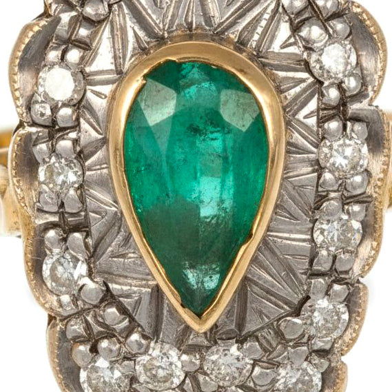 14 carati  Oro giallo, Argento 925- Anello - 1.10 ct Smeraldo - Ct 0.55 Diamanti