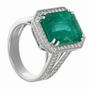 Anello - 18 carati Oro bianco - 10.20ct. tw. Smeraldo - Diamante