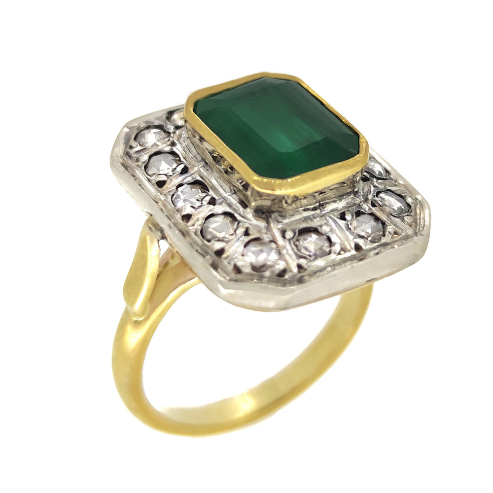 14 carati Oro giallo, Argento 925 - Anello - Smeraldo - Diamanti