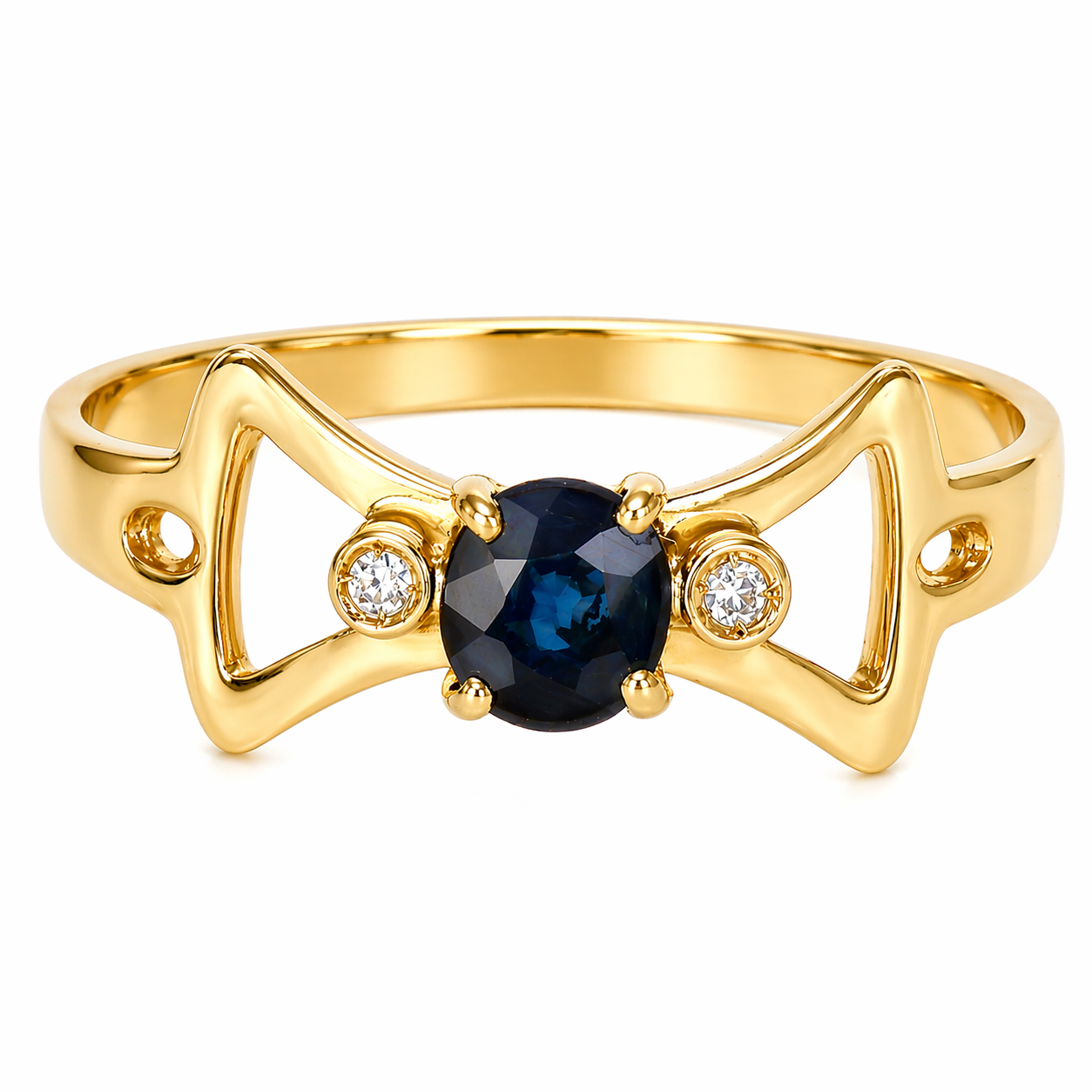 Anello - 18 carati Oro giallo - 0.42ct. tw. Zaffiro - Diamante