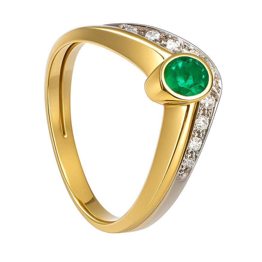 Anello - 18 carati Oro bianco, Oro giallo - 0.32ct. tw. Smeraldo - Diamante