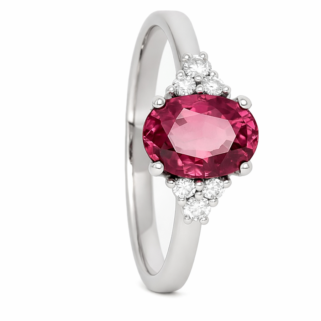 Anello - 18 carati Oro bianco - 1.65ct. tw. Tormalina - Diamante