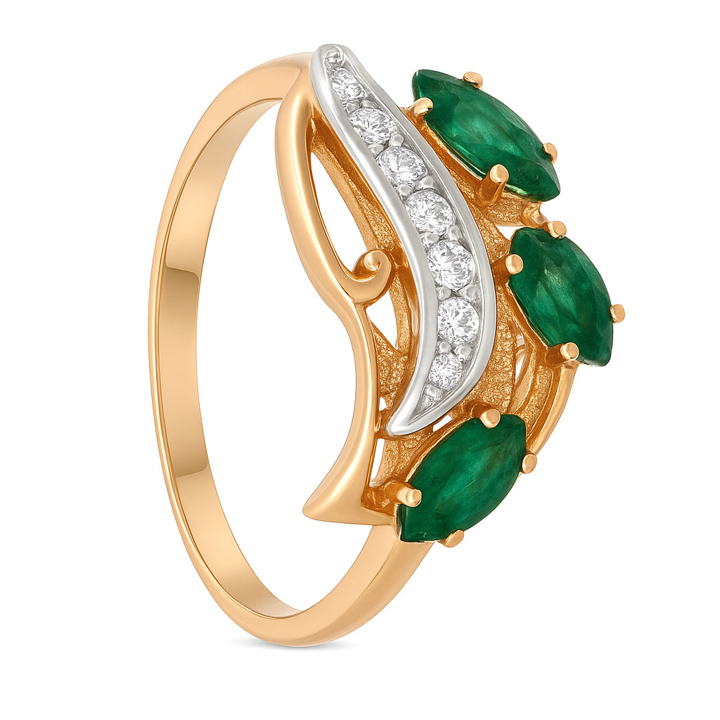 Anello - 14 carati Oro bianco, Oro giallo - 0.61ct. tw. Smeraldo - Diamante