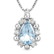 Collana con ciondolo - 18 carati Oro bianco - 0.32ct. tw. Acquamarina - Diamante