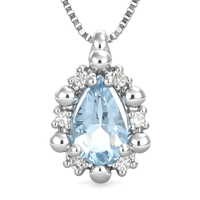 Collana con ciondolo - 18 carati Oro bianco - 0.32ct. tw. Acquamarina - Diamante