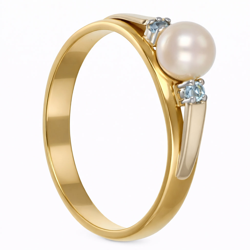 Anello - 18 carati Oro bianco, Oro giallo - 0.06ct. tw. Topazio - Perla