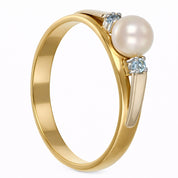 Anello - 18 carati Oro bianco, Oro giallo - 0.06ct. tw. Topazio - Perla