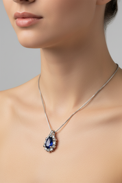 Collana con ciondolo - 18 carati Oro bianco - 0.52ct. tw. Zaffiro - Diamante